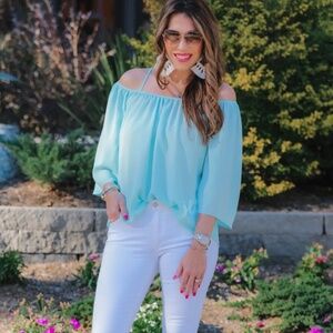 Charlotte Cold-Shoulder Top - Aqua - NEW WITH TAGS